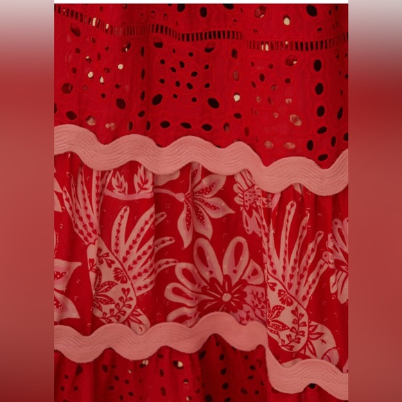 NWT FARM Rio Flowerful Birds Red Mix Midi Dress Sz XL - Picture 6 of 8